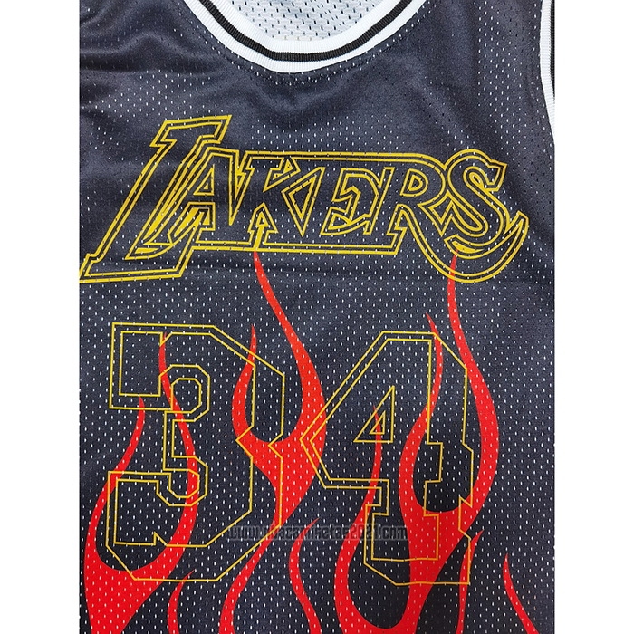 Camiseta Los Angeles Lakers Shaquille O'neal #34 Flames Negro